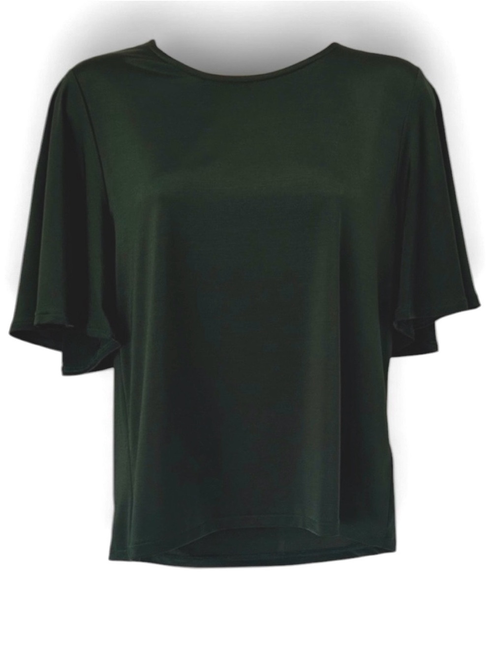 H&M Emerald Green Flutter Sleeve Blouse Flowy Satin Look Top Small - Picture 2 of 7
